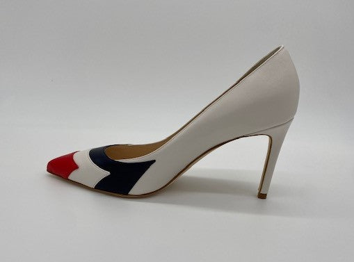 Lead solo air force thunderbird inspired red white and blue pumps.